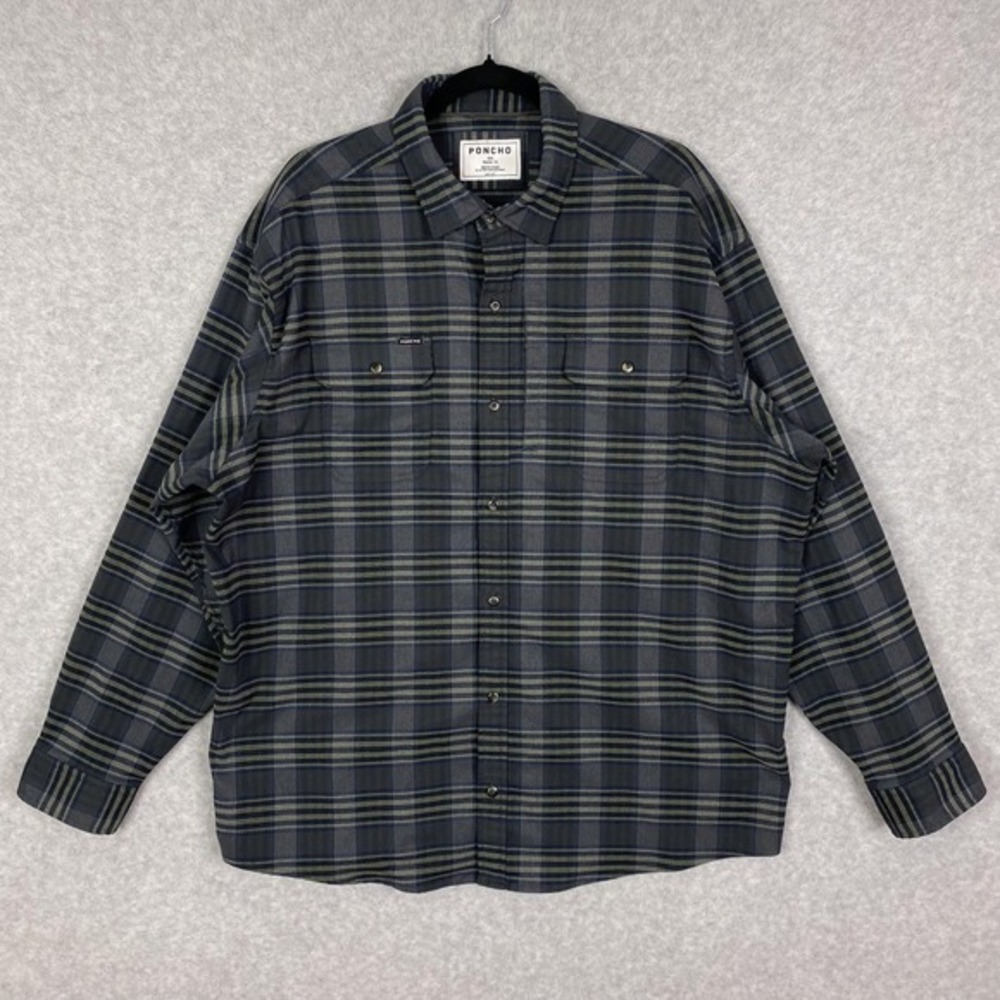 Poncho Shirt Mens XXL Regular Fit Grey Plaid‎ Flannel 2XL